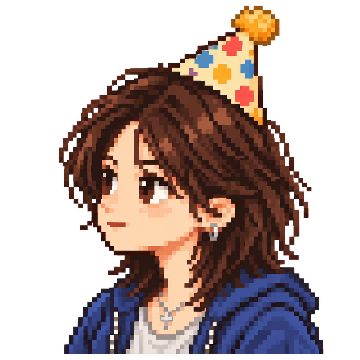 左边:戴着生日帽的 Shannon 像素肖像